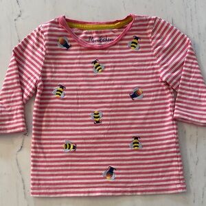 Mini Boden Pink and White Striped Shirt with Bee Embroidery 2T-3T